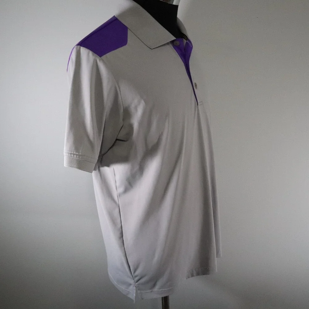 Adidas‎ Golf Polo Shirt Mens Medium Performance Gray Purple Short Sleeve